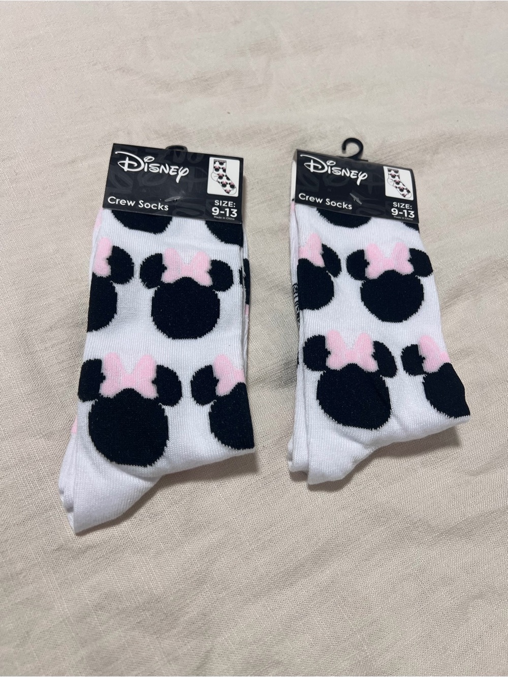 Disney Minnie Mouse Crew Socks - White with Black & Pink Bundle